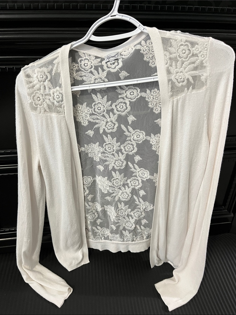 Cream Open-Front Cardigan with Lace Back